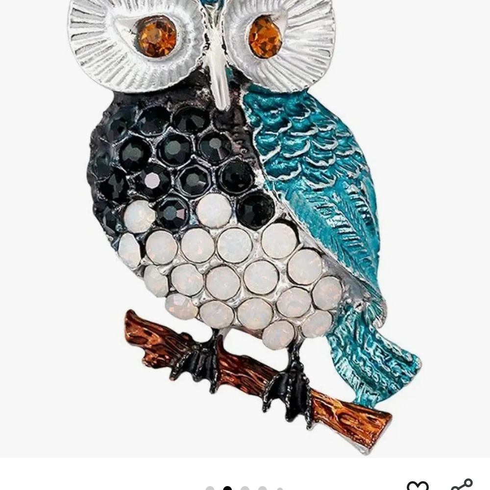 Rhinestone Owl Brooch Pin Badge‎ Blue Black White